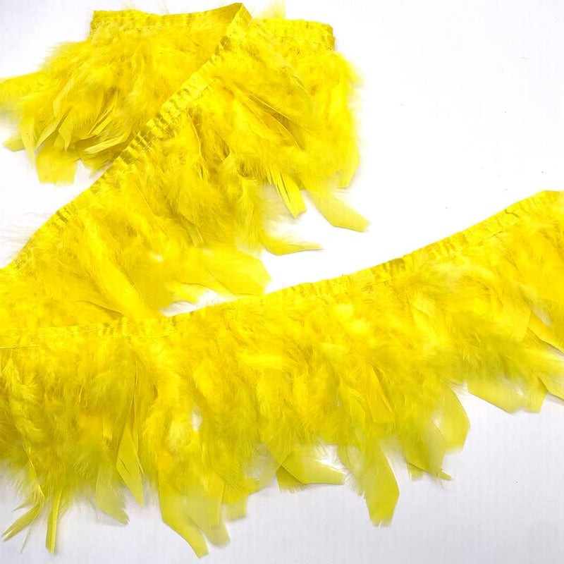 Shekyeon Turkey Feathers Fringe Trim for Party Clothing DIY Sewing Crafts Decoration Pack of 2 Yards (Yellow) - Image 1